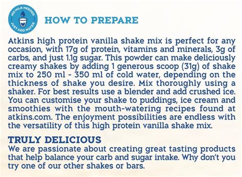 How many carbs are in protein shake mix, vanilla - calories, carbs, nutrition