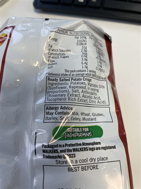 How many carbs are in ready salted crisps - calories, carbs, nutrition