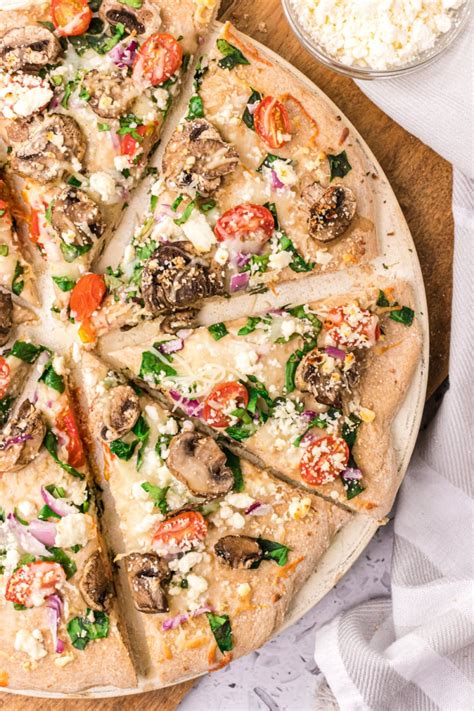 How many carbs are in roasted mushroom with spinach wheat pizza - calories, carbs, nutrition