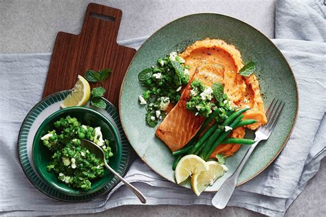 How many carbs are in salmon bake, salad, sweet potato - calories, carbs, nutrition