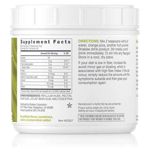 How many carbs are in shaklee fiber plan - calories, carbs, nutrition