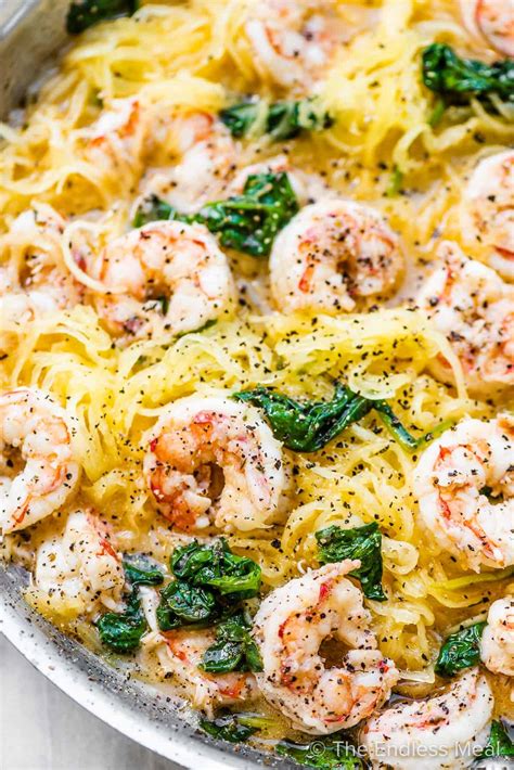 How many carbs are in shrimp spiedini, spaghetti and squash - calories, carbs, nutrition