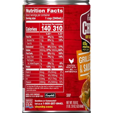 How many carbs are in soup chicken grilled hominy campbells 6 oz - calories, carbs, nutrition