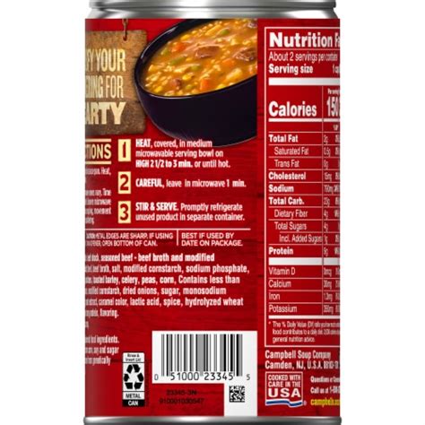 How many carbs are in soup vegetable beef barley campbells 8 oz - calories, carbs, nutrition