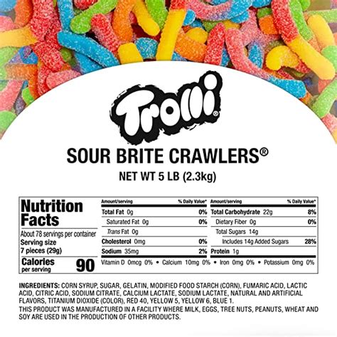 How many carbs are in sour brite crawlers - calories, carbs, nutrition