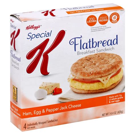 How many carbs are in special k - flatbread breakfast sandwich - ham, egg & pepper jack cheese - calories, carbs, nutrition