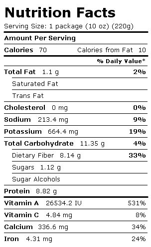 How many carbs are in spinach frozen leaf steakhouse 4 oz - calories, carbs, nutrition