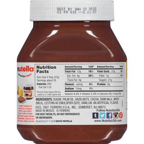 How many carbs are in spread nutella 1 tbsp - calories, carbs, nutrition