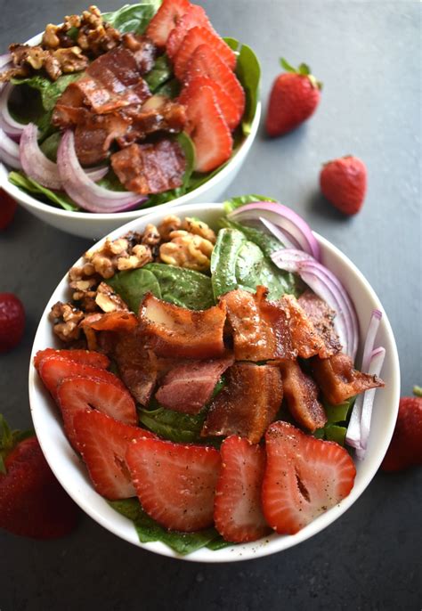 How many carbs are in strawberry spinach salad with warm bacon vinaigrette - calories, carbs, nutrition