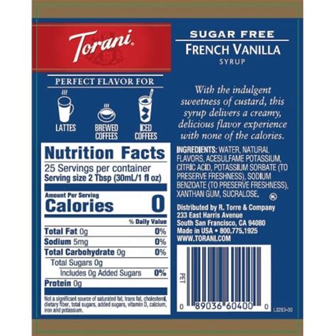 How many carbs are in sugar free french vanilla - calories, carbs, nutrition