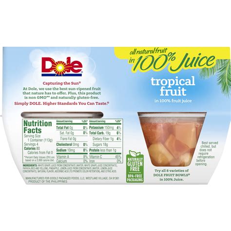 How many carbs are in tropical fruit cup - calories, carbs, nutrition