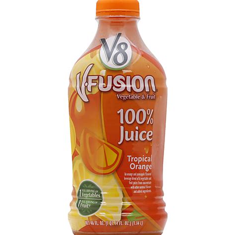 How many carbs are in v8 v. fusion juices, tropical - calories, carbs, nutrition