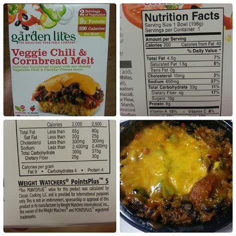 How many carbs are in veggie chili and cornbread melt - calories, carbs, nutrition