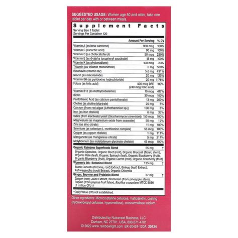 How many carbs are in women's one multivitamin - calories, carbs, nutrition