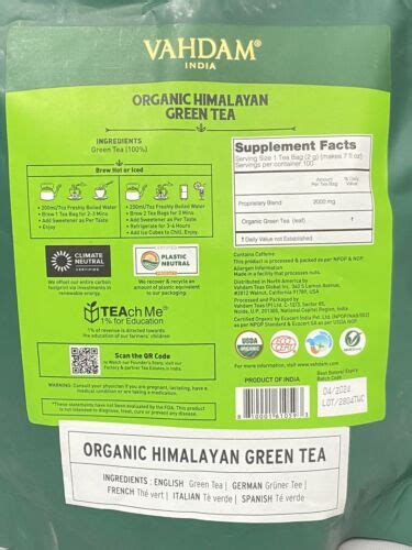 How many protein are in 100% natural green tea - calories, carbs, nutrition