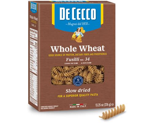 How many protein are in 100% whole wheat fusilli - calories, carbs, nutrition