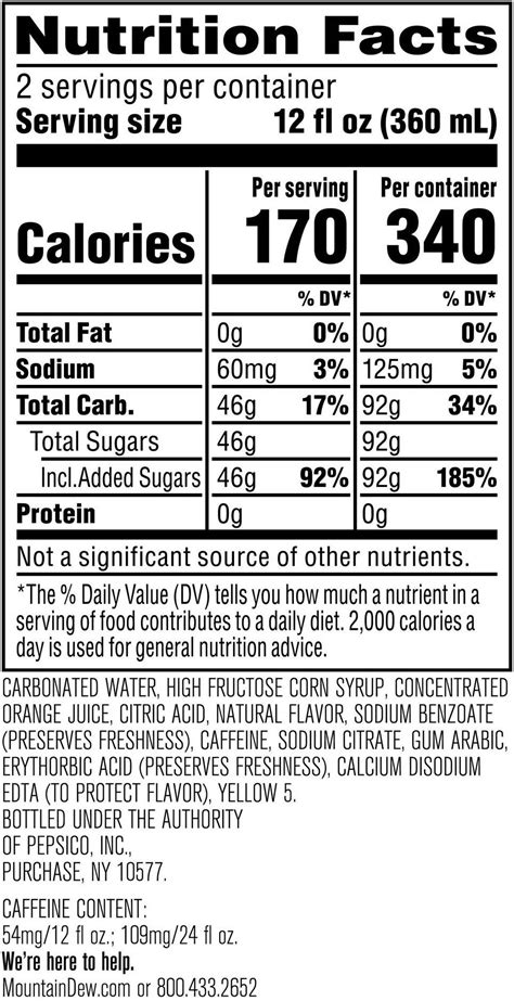 How many protein are in beverages, pepsico, mountain dew original - calories, carbs, nutrition