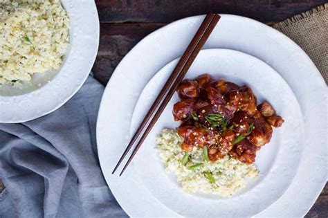 How many protein are in bourbon chicken served over rice - calories, carbs, nutrition