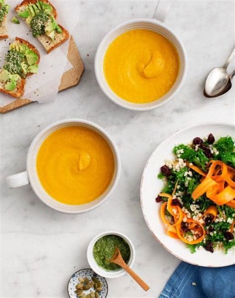 How many protein are in carrot ginger soup topped with a basil greek yogurt, with a side of farro pilaf (400veg) - calories, carbs, nutrition