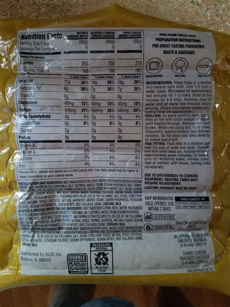 How many protein are in cheddar bratwurst patty - calories, carbs, nutrition