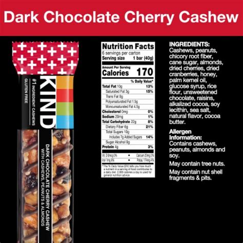 How many protein are in cherry cashew bar - calories, carbs, nutrition