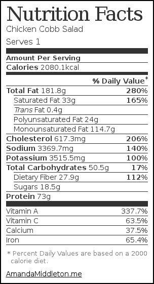 How many protein are in chicken cobb salad (3991.0) - calories, carbs, nutrition