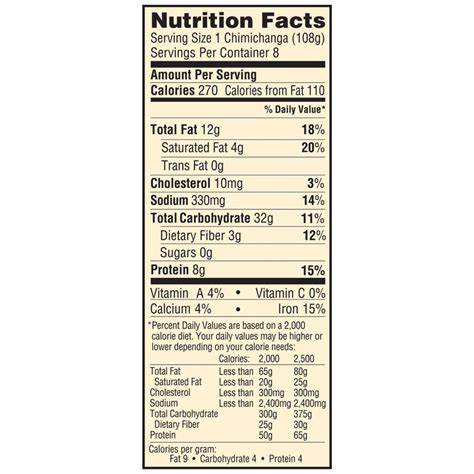 How many protein are in chimichanga bean & cheese - calories, carbs, nutrition