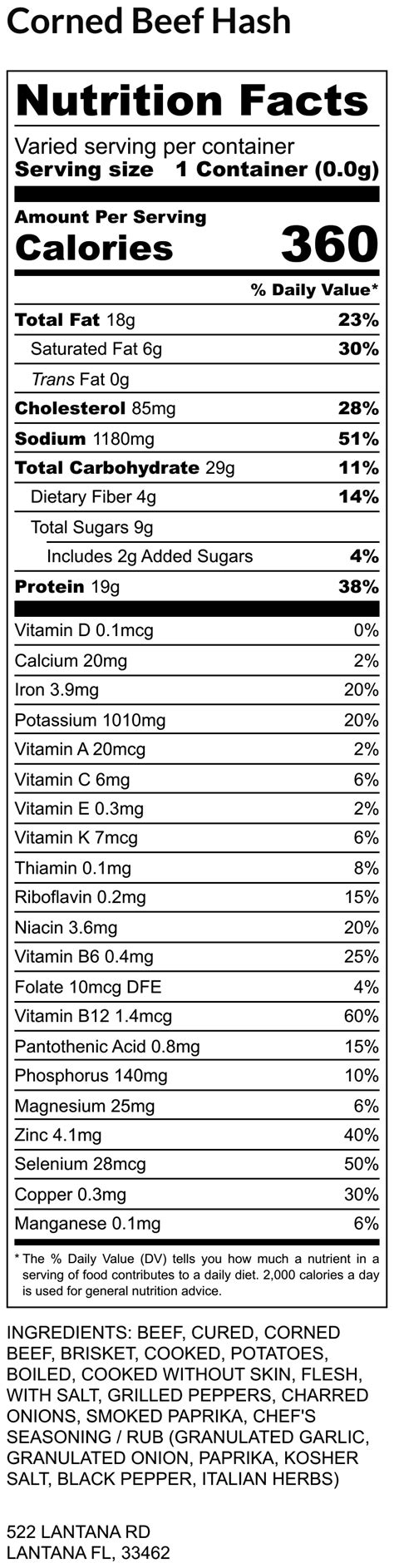 How many protein are in corned beef hash - calories, carbs, nutrition