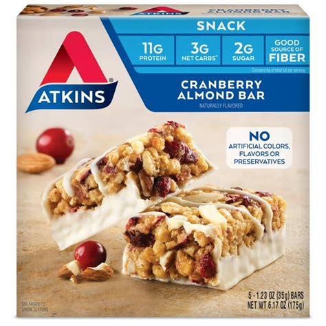 How many protein are in cranberry almond snack bar - calories, carbs, nutrition