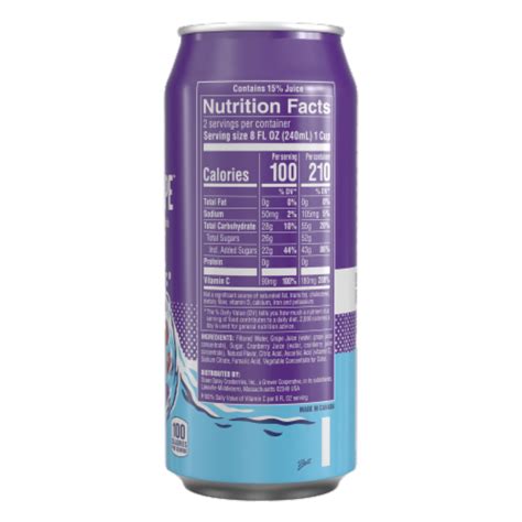 How many protein are in cranberry juice cocktail in can - calories, carbs, nutrition