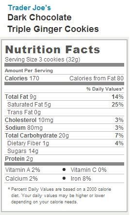 How many protein are in dark chocolate triple ginger cookies - calories, carbs, nutrition