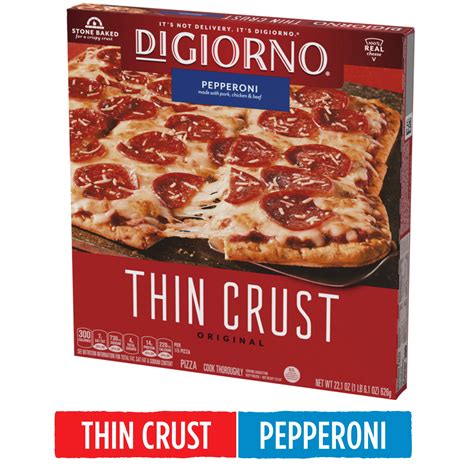 How many protein are in digiorno pizza, pepperoni topping, thin crispy crust, frozen, baked - calories, carbs, nutrition