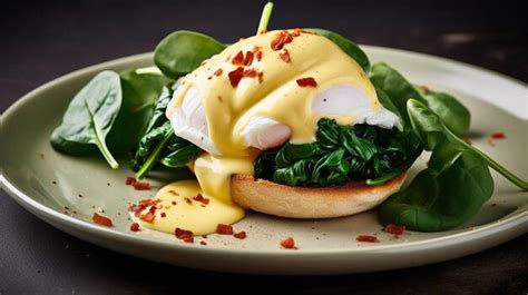 How many protein are in eggs benedict with ham and wilted spinach - calories, carbs, nutrition