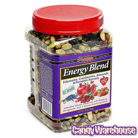 How many protein are in energy blend with edamame, cranberries, almonds and pumpkin kernels - calories, carbs, nutrition