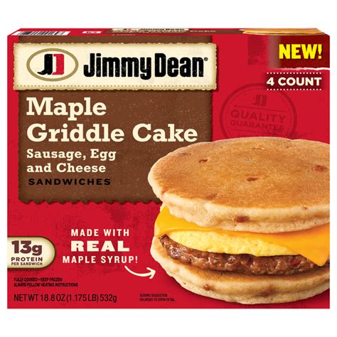 How many protein are in fast foods, griddle cake sandwich, egg, cheese, and sausage - calories, carbs, nutrition