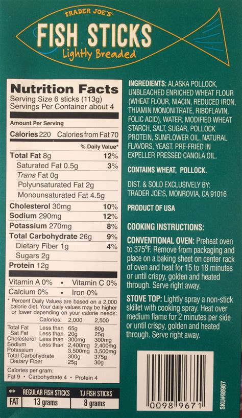 How many protein are in fish sticks - calories, carbs, nutrition