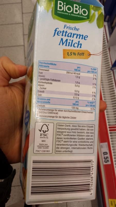 How many protein are in frische fettarme milch - calories, carbs, nutrition