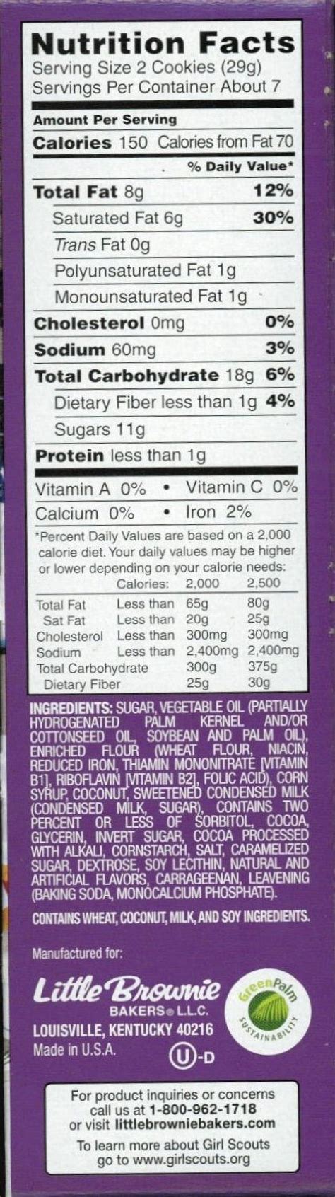 How many protein are in girl scouts, samoas cookies - calories, carbs, nutrition