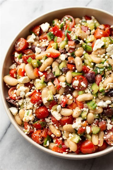 How many protein are in greek-style white bean salad - calories, carbs, nutrition