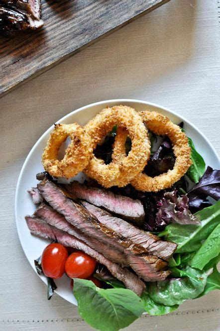 How many protein are in grilled flank steak with onion rings - calories, carbs, nutrition