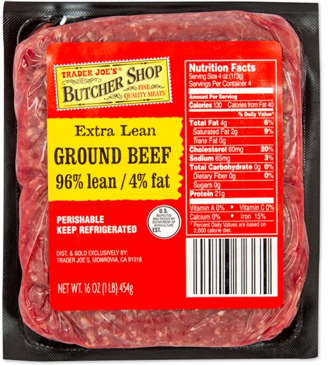 How many protein are in ground beef 96/4 - calories, carbs, nutrition