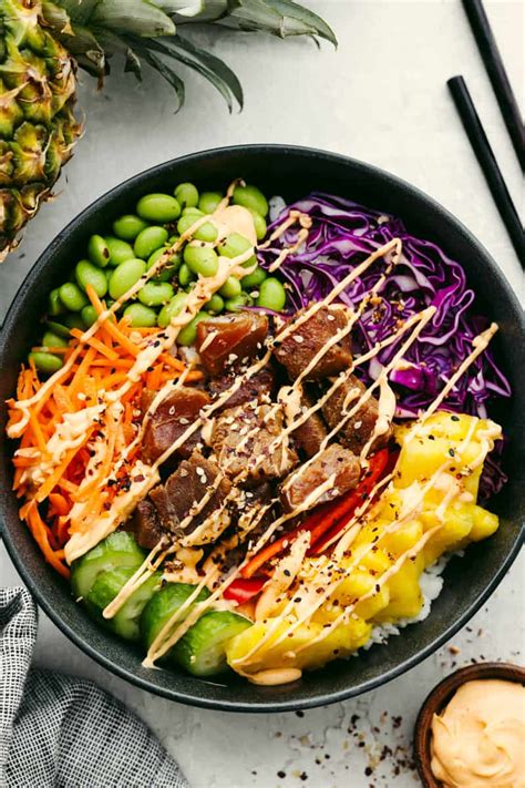 How many protein are in hawaiian poke bowl with jasmine rice - calories, carbs, nutrition