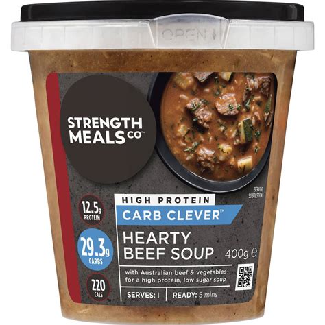 How many protein are in hearty beef soup - calories, carbs, nutrition