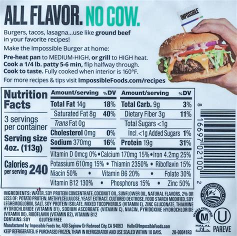 How many protein are in impossible burger (84521.7) - calories, carbs, nutrition