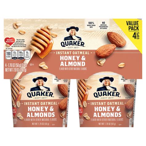 How many protein are in instant oatmeal honey & almond - calories, carbs, nutrition