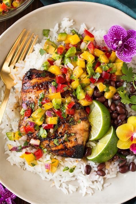 How many protein are in jerk rubbed chicken with mango black bean salsa - calories, carbs, nutrition