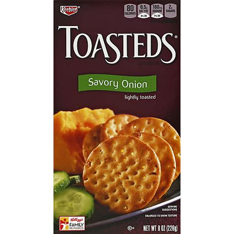 How many protein are in keebler, toasteds, onion crackers - calories, carbs, nutrition