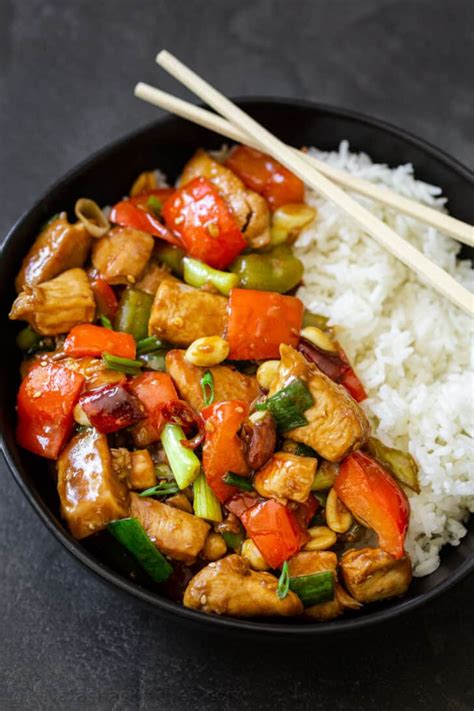 How many protein are in kung pao chicken over sticky rice with stir-fried sugar snap peas - calories, carbs, nutrition