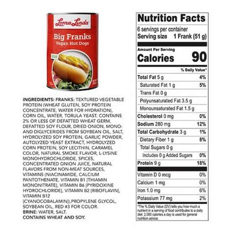How many protein are in loma linda big franks, canned, unprepared - calories, carbs, nutrition