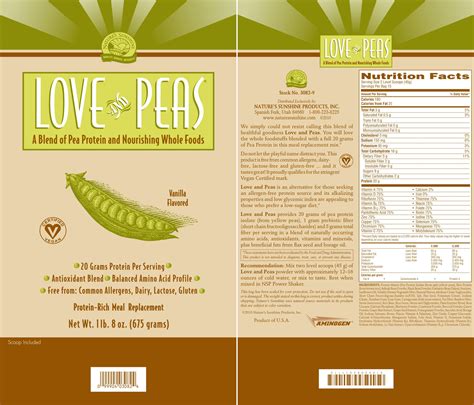 How many protein are in love and peas - calories, carbs, nutrition